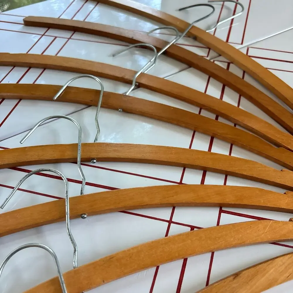 Vintage Wood Clothes Hangers Set of 8 Curved Notched 16 Inch